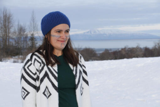 Helena Pagano, the great-granddaughter of the last chief of Alaska's Attu Island, poses for a photo Nov. 12, 2024, in Anchorage, Alaska.