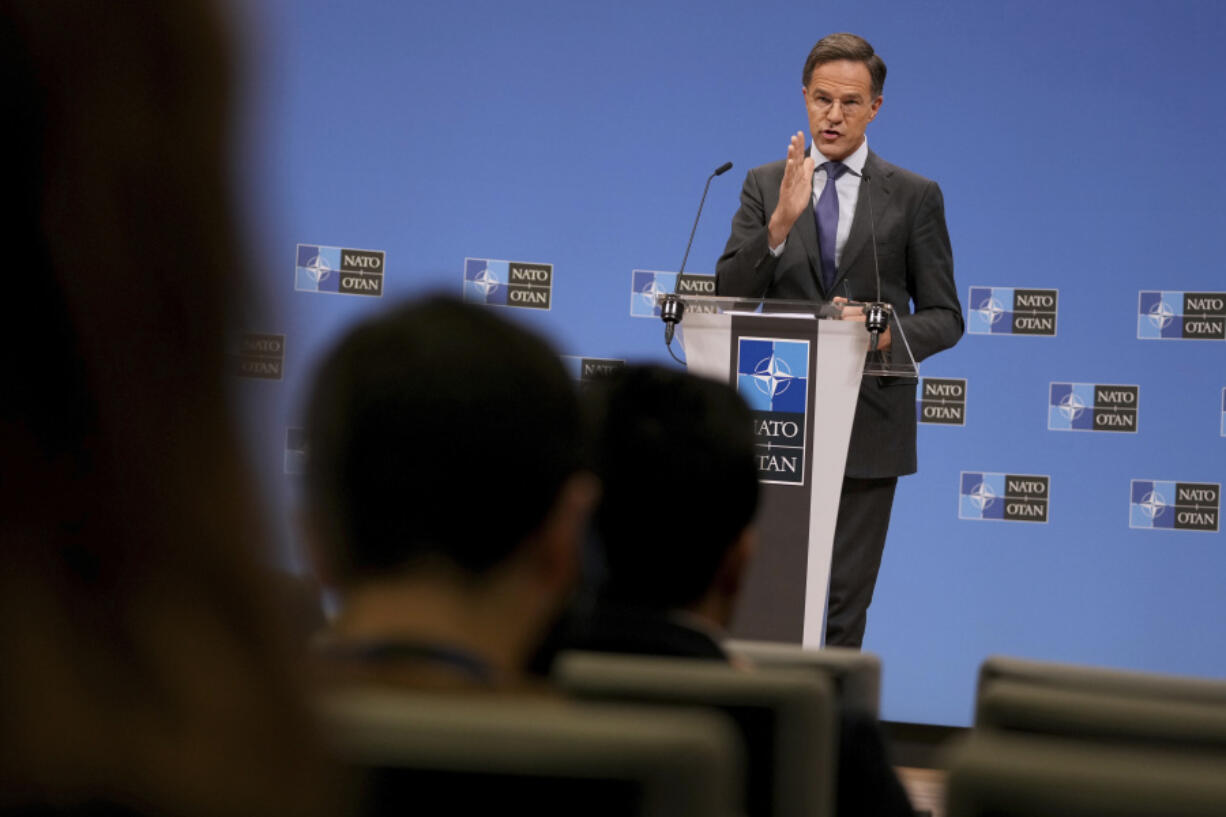 NATO Secretary General Mark Rutte speaks during a media conference at the conclusion of a meeting of NATO foreign ministers at NATO headquarters in Brussels, Wednesday, Dec. 4, 2024.