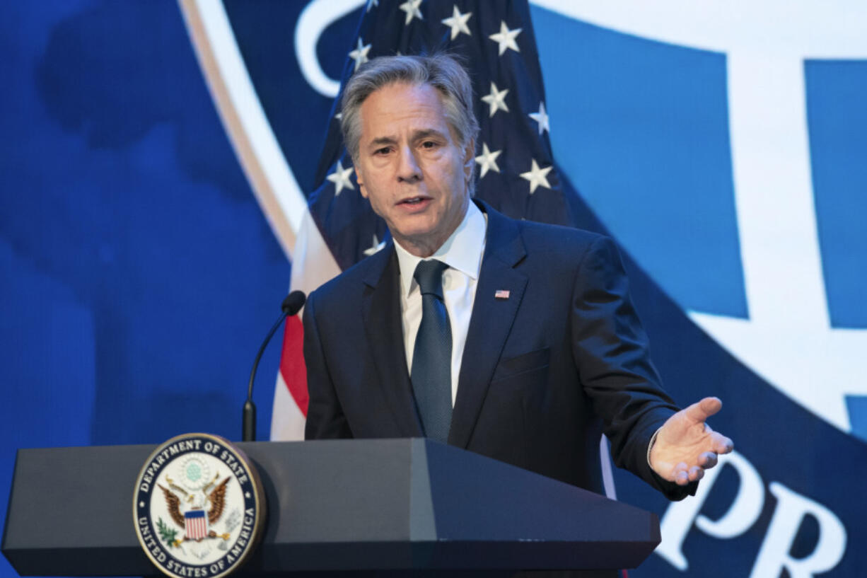 Secretary of State Antony Blinken speaks at the Overseas Security Advisory Council (OSAC) annual briefing at Amazon headquarters in Arlington, Va., Thursday, Nov. 21, 2024.