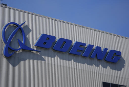 The Boeing logo is displayed at the company's factory Tuesday, Sept. 24, 2024, in Renton.