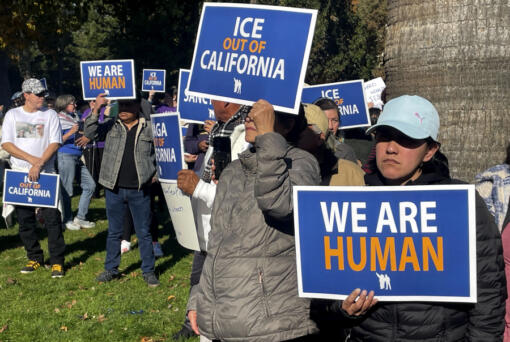 Immigration advocates hold a rally in Sacramento, Calif. on Monday, Dec. 2, 2024, to protest President-Elect Donald Trump&#039;s plans to conduct mass deportation of immigrants without legal status.