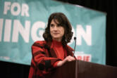 Rep. Marie Gluesenkamp Perez speaks to the crowd at an election night party at the Hilton Vancouver on Nov. 5.