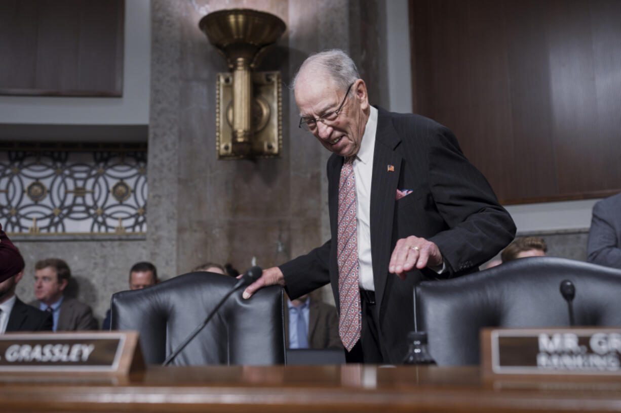 Sen. Chuck Grassley, R-Iowa, the incoming chairman of the Senate Judiciary Committee, takes his seat as the panel convenes to confirm President Joe Biden&rsquo;s nominees in the closing weeks of the 118th Congress, at the Capitol in Washington, Thursday, Nov. 21, 2024. (AP Photo/J.