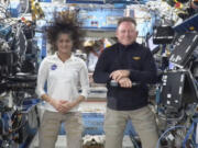 FILE - This image made from a NASA live stream shows NASA astronauts Suni Williams and Butch Wilmore during a press conference from the International Space Station on Friday, Sept. 13, 2024.