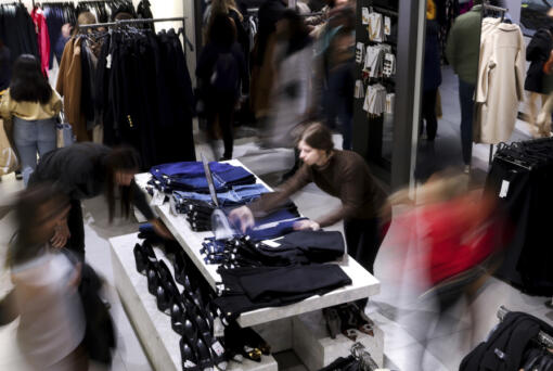 FILE - A display of clothes is organized at a retail store on Nov. 25, 2022, in New York.