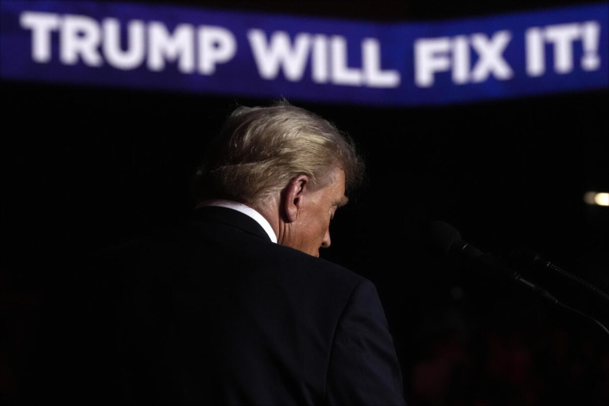 Republican presidential nominee former President Donald Trump speaks during a campaign rally at Lee&rsquo;s Family Forum, Thursday, Oct. 31, 2024, in Henderson, Nev.